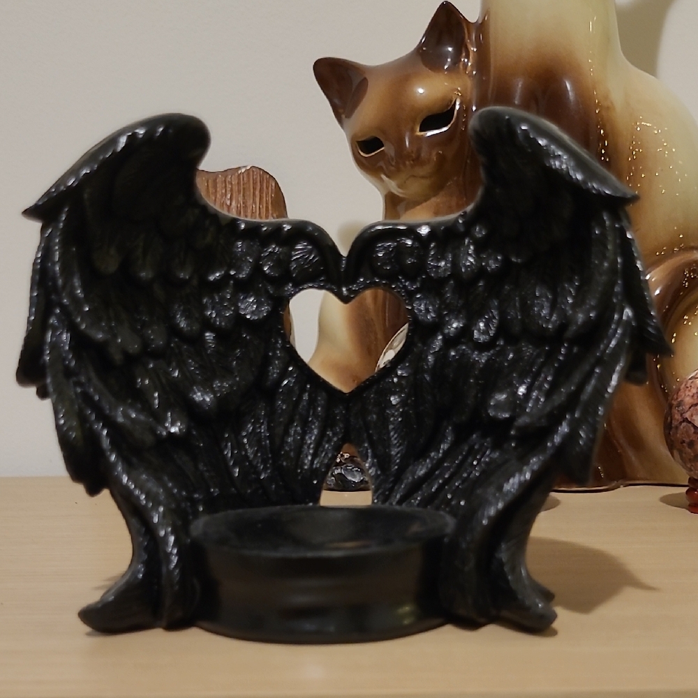 Black Angel Wings Candle/Sphere Holder
